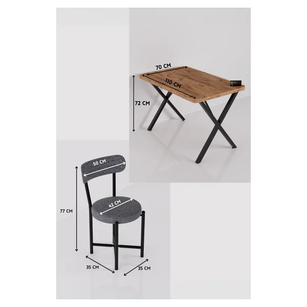 GOLDFALEZ Mutfak Masası 4 Sandalyeli Set 110x70 cm Modern Bahçe Cafe Masa Takımı 4 Kişilik Tedy 9880 Gri - Görsel 5