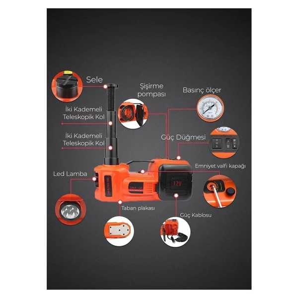 Prohummer Ph314 Elektrikli 5 Ton Hidrolik Kriko Hava Pompası Bijon Anahtarı Makine Krikosu - Görsel 5