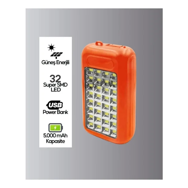 Gold Silver GS-875 Güneş Enerjili Powerbank ve 32 LED Işıldak - Görsel 2