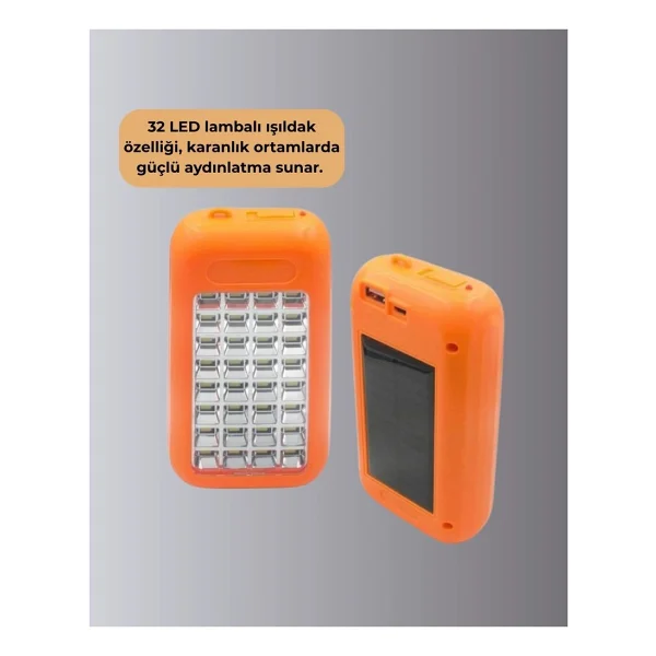 Gold Silver GS-875 Güneş Enerjili Powerbank ve 32 LED Işıldak - Görsel 4