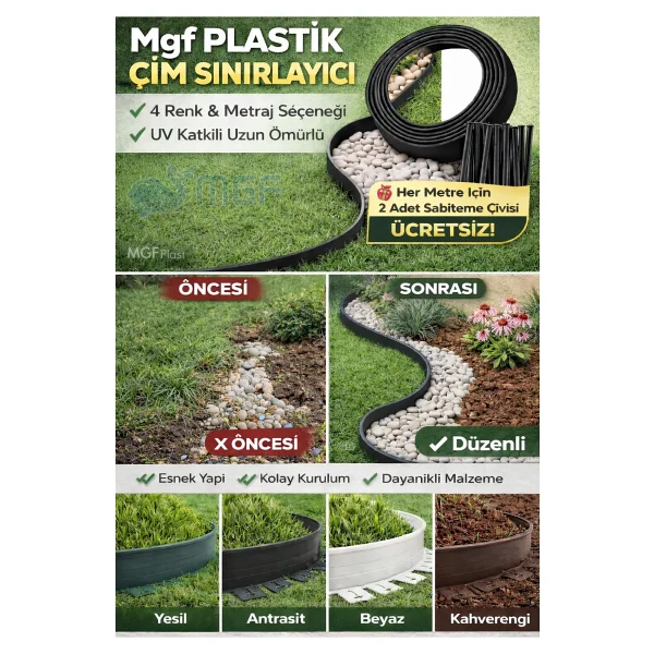 Mgf Plast Mgf Çim Ayırıcı / Sınırlandırıcı Plastik Ayraç 25 Metre - Siyah - Görsel 2