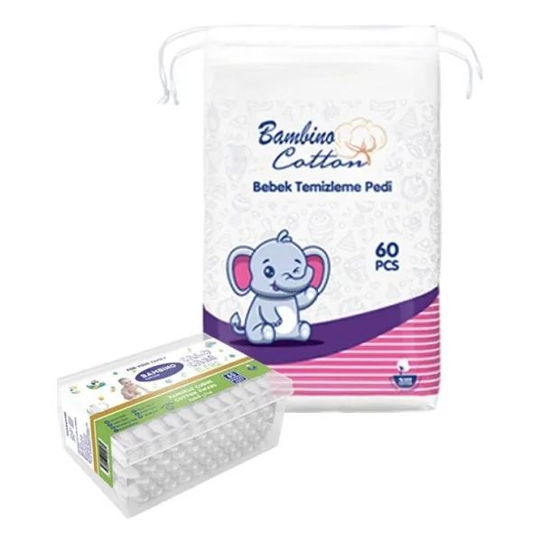 Bambino Cotton Bebek Temizleme Pamuğu ve Bebe Kulak Çubuğu - Beyaz - Görsel 2