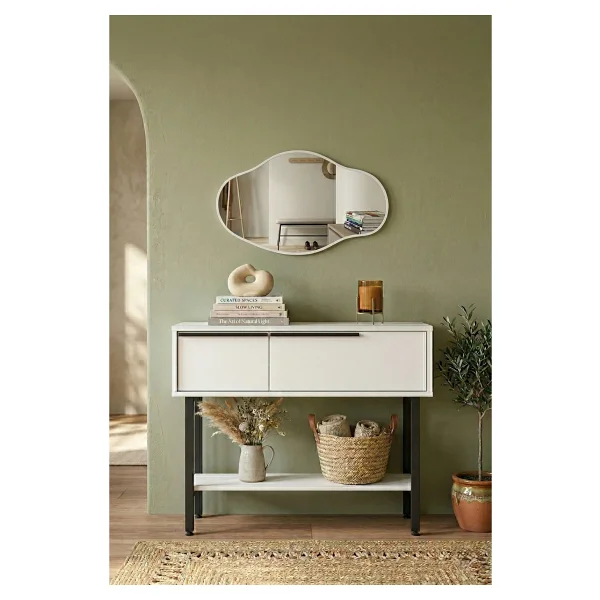 Robin Home Antre Hol Salon Aynalı Dresuar Kapaklı Metal Ayaklı No1 Beyaz - Görsel 8