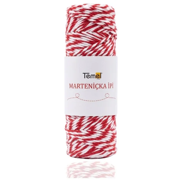 Temel Marteniçka Ipi Kırmızı Beyaz, 100 Metre 2 Mm, Bileklik ve Hediye Paketleme Için Dekoratif Ip - Görsel 6