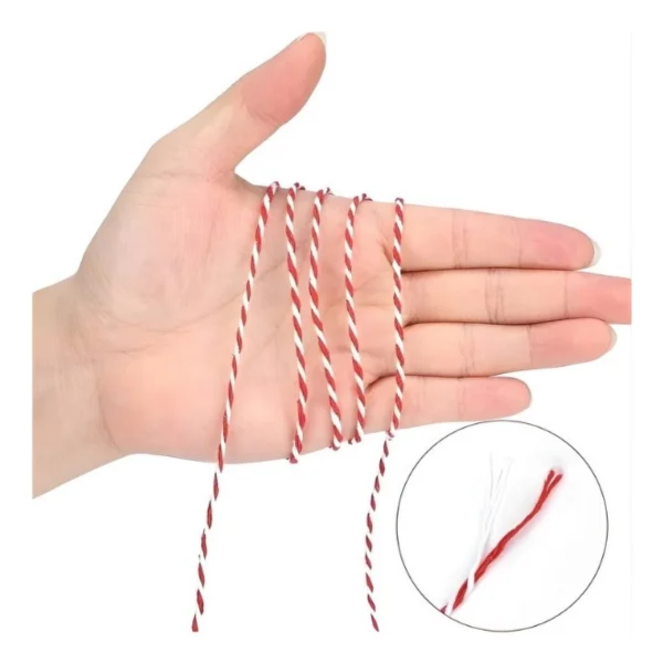 Temel Marteniçka Ipi Kırmızı Beyaz, 100 Metre 2 Mm, Bileklik ve Hediye Paketleme Için Dekoratif Ip - Görsel 2