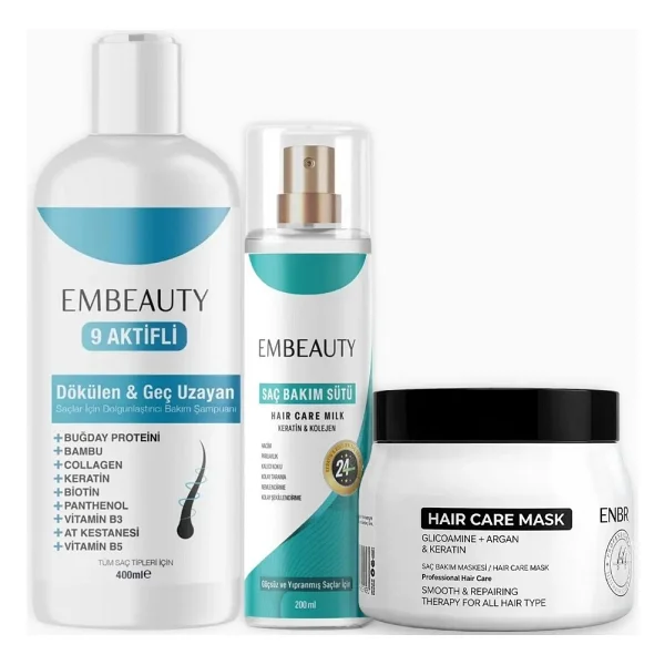 Embeauty 3'lü Saç Bakım Seti Aşırı Yıpranmış Saçlar İçin Dökülme Karşıtı Vitaminli Etki - Görsel 6