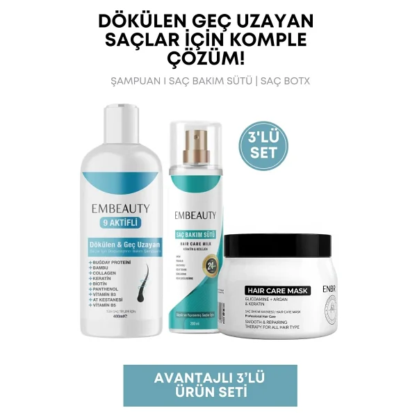 Embeauty 3'lü Saç Bakım Seti Aşırı Yıpranmış Saçlar İçin Dökülme Karşıtı Vitaminli Etki - Görsel 2