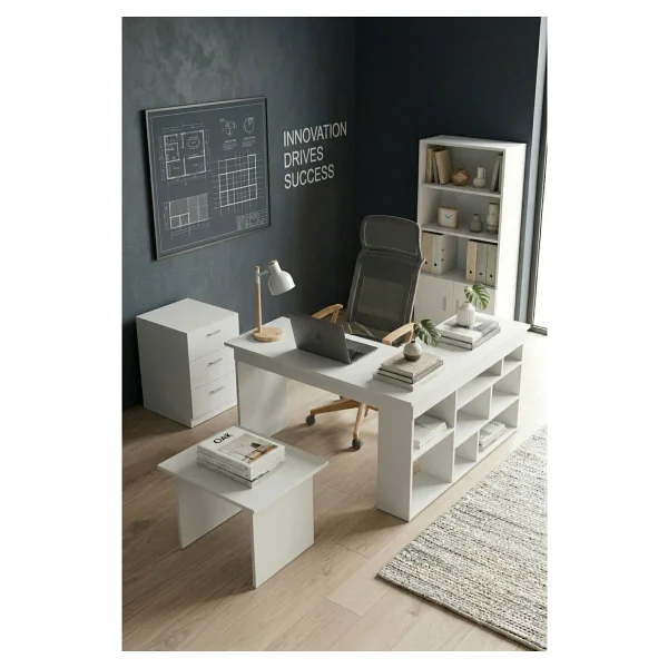 Robin Home Boston L Ofis Çalışma Masası Ofis Büro Takımı Masa Sehpa Keson Kitaplık - Beyaz - Görsel 8