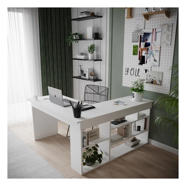 Robin Home Boston L Ofis Çalışma Masası Ofis Büro Takımı Masa Sehpa Keson Kitaplık - Beyaz - Görsel 2