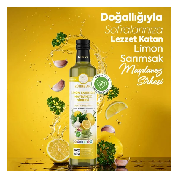 Zühre Ana Limon Sarımsak Maydanoz Sirkesi Doğal Fermantasyon Lemon Garlic Parsley Vinegar 500 Ml - Görsel 2