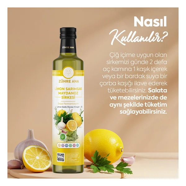 Zühre Ana Limon Sarımsak Maydanoz Sirkesi Doğal Fermantasyon Lemon Garlic Parsley Vinegar 500 Ml - Görsel 3