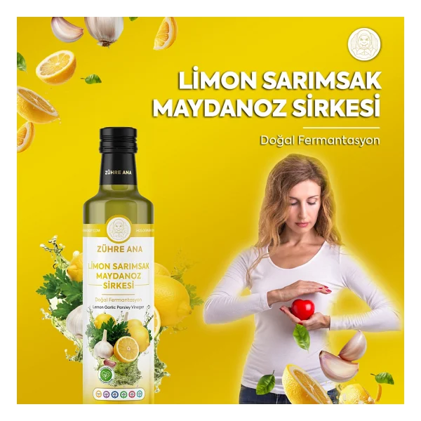 Zühre Ana Limon Sarımsak Maydanoz Sirkesi Doğal Fermantasyon Lemon Garlic Parsley Vinegar 500 Ml - Görsel 4