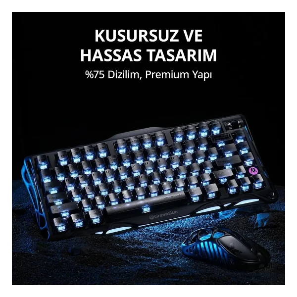 GravaStar Mercury K1 RGB Stealth Siyah US Layout Kablolu/Kablosuz Mekanik Oyuncu Klavyesi - Görsel 10