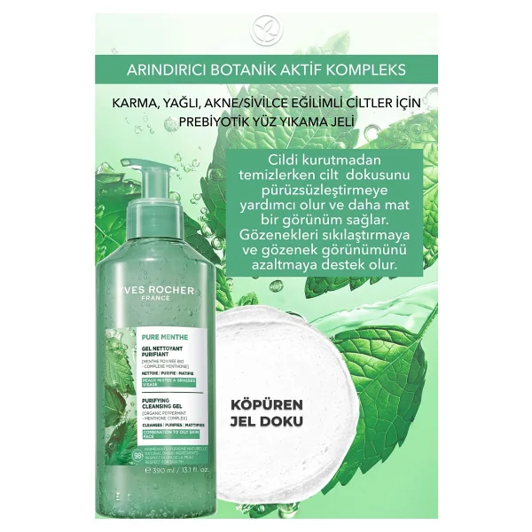 Yves Rocher Pure Menthe Arındırıcı 390 ml Yüz Temizleme Jeli - Görsel 3