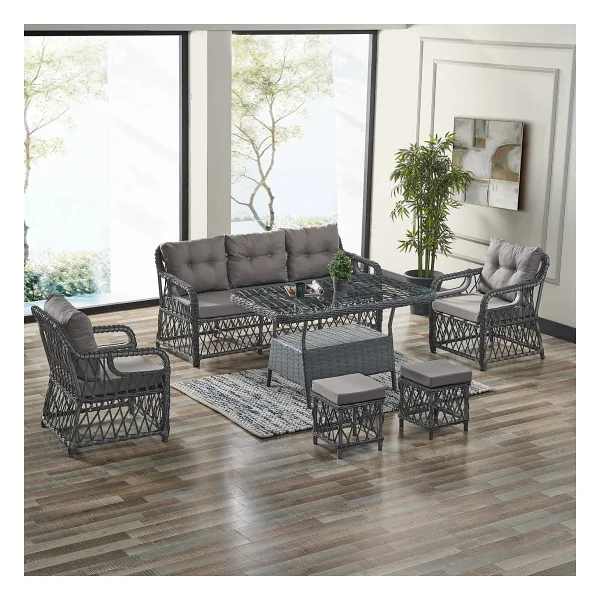 Evdemo Edra 3+1+1 Cam Masalı Rattan Bahçe Balkon Takımı - Görsel 10