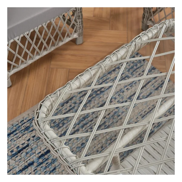 Edra Rattan Puflu Bahçe Balkon Takımı 3+1+1+Camı Masa Kemik Rengi - Görsel 6