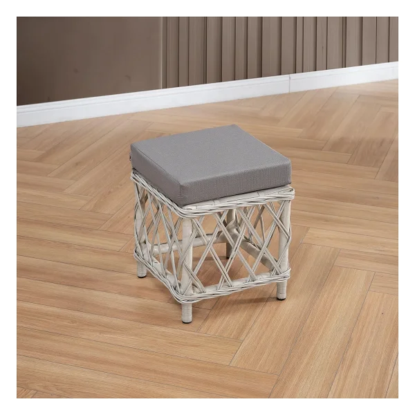 Edra Rattan Puflu Bahçe Balkon Takımı 3+1+1+Camı Masa Kemik Rengi - Görsel 5