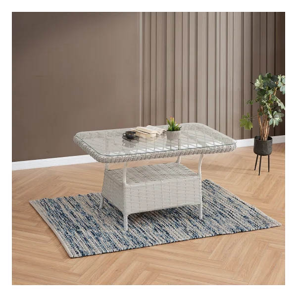 Edra Rattan Puflu Bahçe Balkon Takımı 3+1+1+Camı Masa Kemik Rengi - Görsel 4