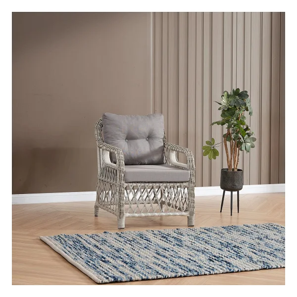 Edra Rattan Puflu Bahçe Balkon Takımı 3+1+1+Camı Masa Kemik Rengi - Görsel 3