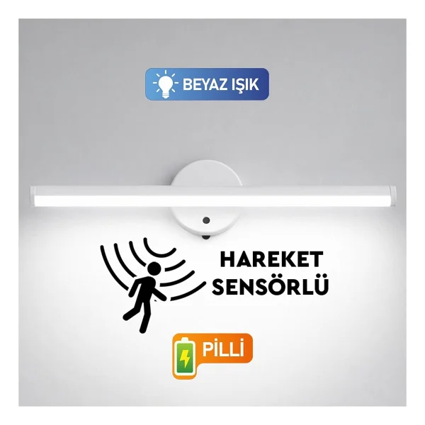 Nobbystar Sök-Tak Sensörlü Beyaz Işık Yapışkanlı Pilli Led Aplik 38cm - Görsel 6