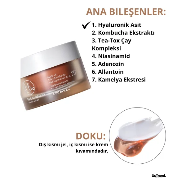 MEDIPEEL Hyal Kombucha Tea-Tox Çift Kremalı Güçlendirici 50 ml Yaşlanma Karşıtı Krem - Görsel 2
