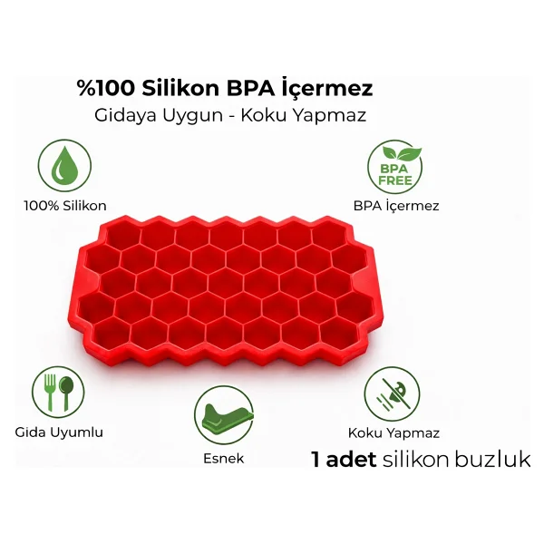 Evolis Kitchen 1 Adet Silikon Petek Buz Kalıbı( Kırmızı) - Görsel 4