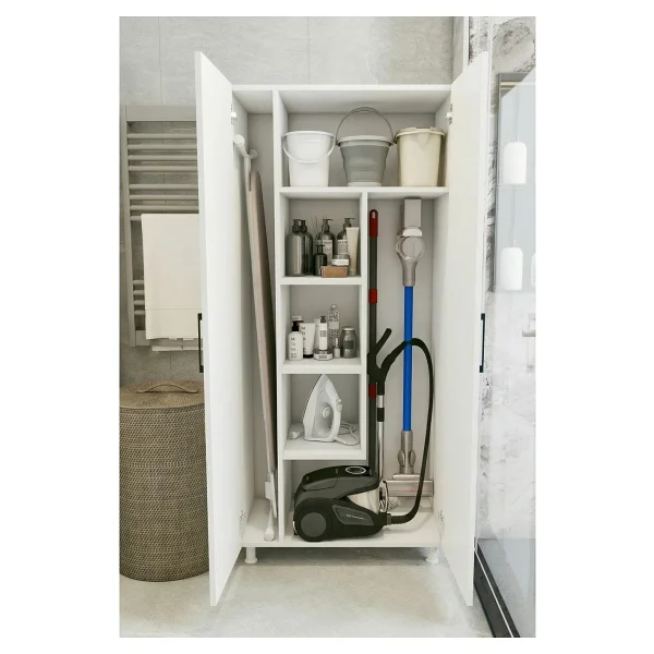 Montenero Çok Amaçlı Dolap Banyo Düzenleyici Kiler Dolabı Kova Süpürge Deterjan Dolabı - Görsel 7