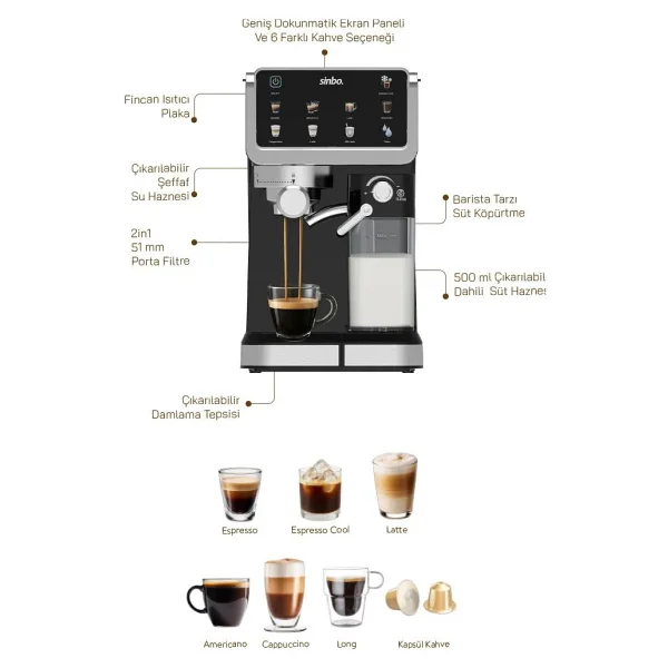 Sinbo SCM-2994 Pro Yarı Otomatik Espresso Kahve Makinesi - Görsel 8