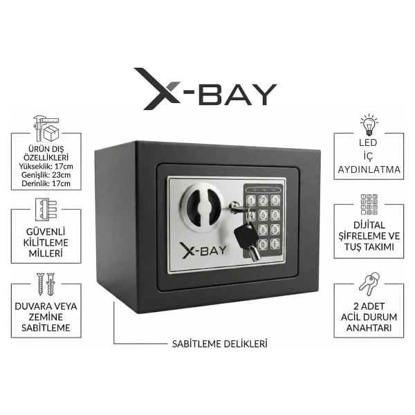 X-Bay XB-1700 Dijital Çelik Kasa (Mini Boy) - Görsel 6