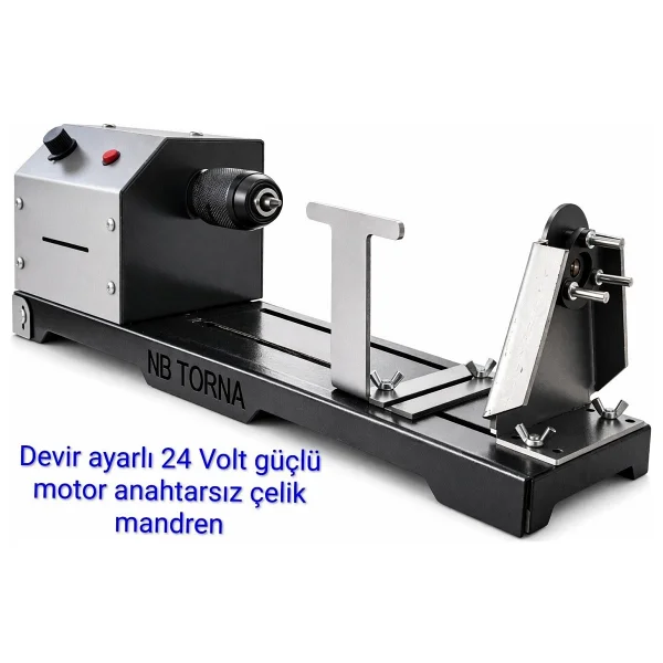 LEFS&ÖZTÜRK 24 Volt Devir Ayarlı anahtarsız Çelik Mandrenli Hobi Torna Makinesi - Görsel 3