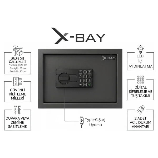 X-Bay XB-2000 Dijital Çelik Kasa (Küçük Boy) - Görsel 8