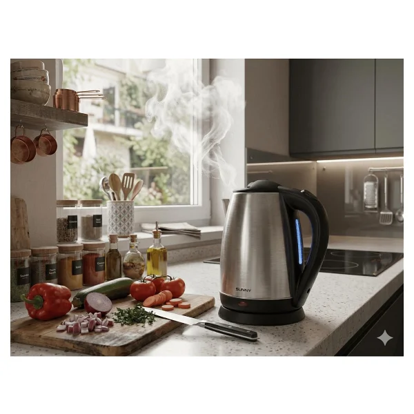 Sunny Flora SN5KTL40 Led Işıklı Çelik Kettle Su Isıtıcı 1.7 L Kapasite 1500W (Gri/Inox) - Görsel 4