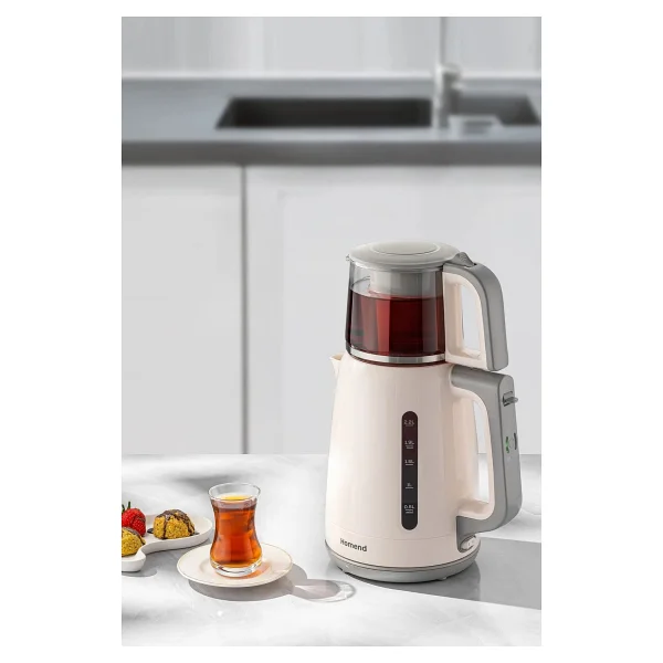 Homend Royaltea 1756H Plastik Çay Makinesi Beyaz 0,9 L Cam Demlik ve 2,2 L Su Isıtıcı Kapasitesi - Görsel 6