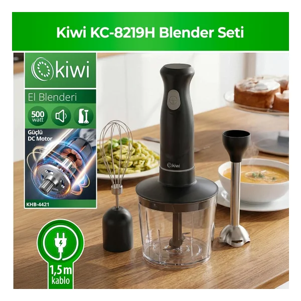 Kiwi KC-8219H 500 W Siyah El Blender Seti - Görsel 2