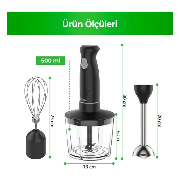 Kiwi KC-8219H 500 W Siyah El Blender Seti - Görsel 3