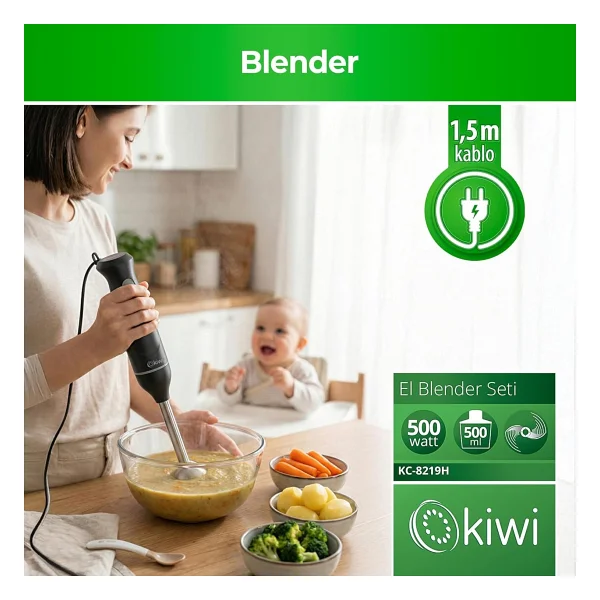 Kiwi KC-8219H 500 W Siyah El Blender Seti - Görsel 5
