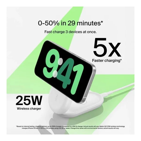 Belkin WIZ037KQ Beyaz 3in1 MagSafe Kablosuz Hızlı Şarj Aleti - Görsel 7