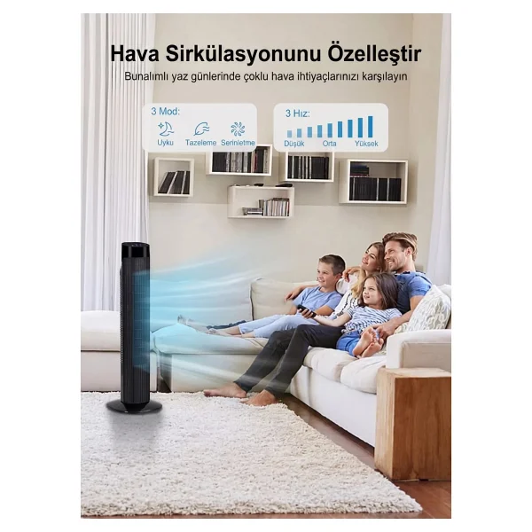 Snailax Uzaktan Kumandalı Dijital Ekranlı Ultra Güçlü 45W Serinletici Fan Kule Tipi Vantilatör - Siyah - Görsel 2