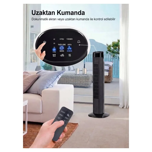 Snailax Uzaktan Kumandalı Dijital Ekranlı Ultra Güçlü 45W Serinletici Fan Kule Tipi Vantilatör - Siyah - Görsel 3