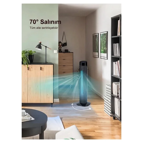 Snailax Uzaktan Kumandalı Dijital Ekranlı Ultra Güçlü 45W Serinletici Fan Kule Tipi Vantilatör - Siyah - Görsel 4