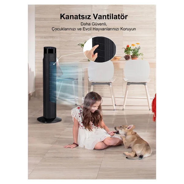 Snailax Uzaktan Kumandalı Dijital Ekranlı Ultra Güçlü 45W Serinletici Fan Kule Tipi Vantilatör - Siyah - Görsel 5