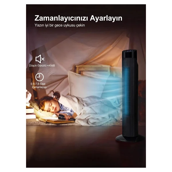 Snailax Uzaktan Kumandalı Dijital Ekranlı Ultra Güçlü 45W Serinletici Fan Kule Tipi Vantilatör - Siyah - Görsel 6