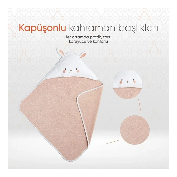 Gezenbebe Hero Bunny Kahraman Başlıklı Kundak Bebek Havlusu - Pembe - Görsel 8
