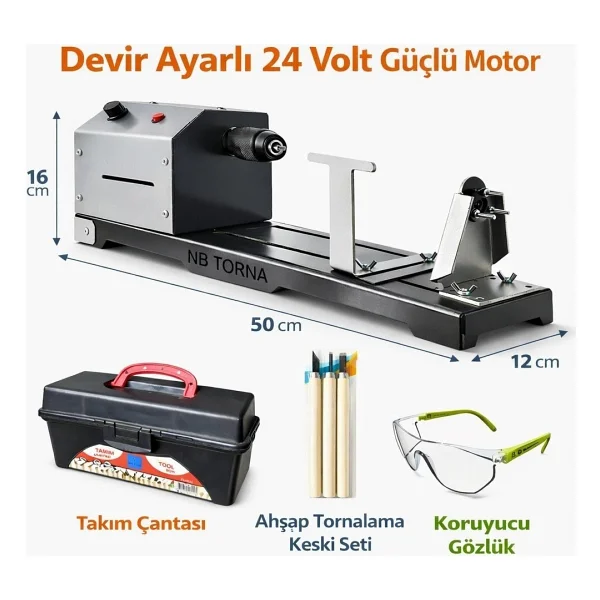 LEFS&ÖZTÜRK 24 VOLT Devir Ayarlı Çelik Mandrenli Hobi Torna Makinesi - Görsel 2