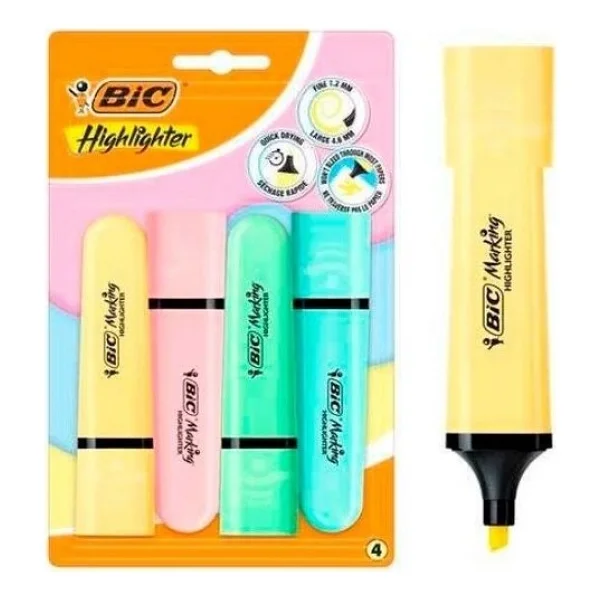 Bic Marking Flat Highlighter Pastel 4'lü Fosforlu Kalem Seti - Görsel 9