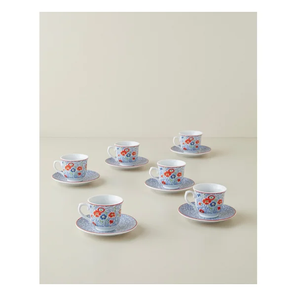 English Home Vireo Porselen 12 Parça 6 Kişilik Kahve Fincan Takımı 80 ml Mavi-Kırmızı - Mavi - Kırmızı - Görsel 5