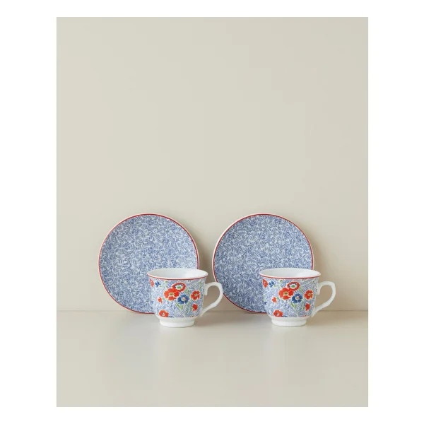 English Home Vireo Porselen 12 Parça 6 Kişilik Kahve Fincan Takımı 80 ml Mavi-Kırmızı - Mavi - Kırmızı - Görsel 2