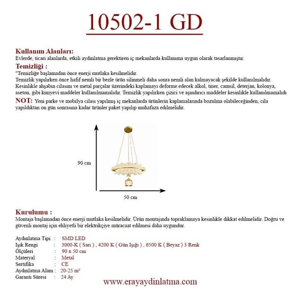 Eray Aydınlatma 10502-1 GD Altın 3 Renk LED Avize - Görsel 4