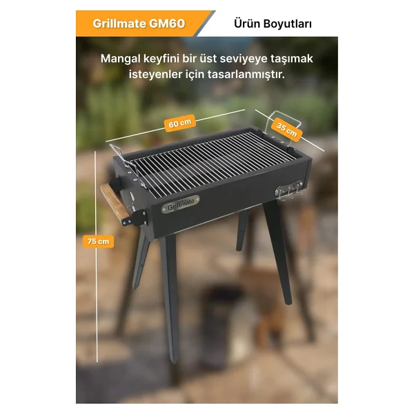 Grillmate GM-60 Asansörlü Döküm Izgaralı Barbekü Mangal - Görsel 7