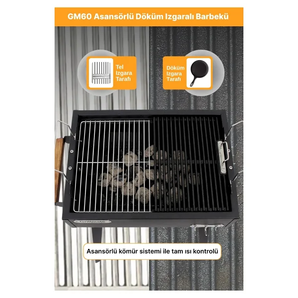 Grillmate GM-60 Asansörlü Döküm Izgaralı Barbekü Mangal - Görsel 2